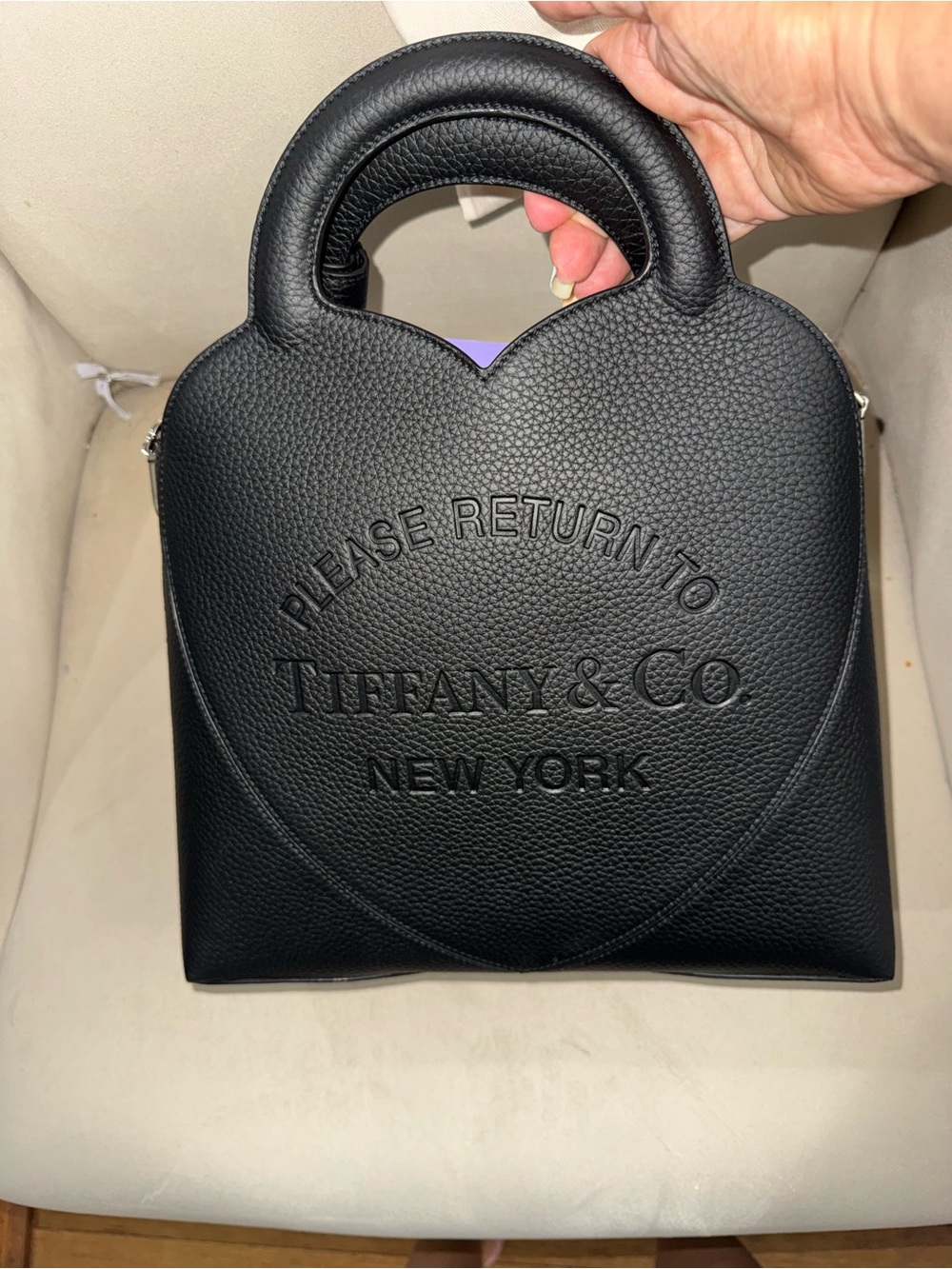 Tiffany & Co. Black Heart-Top Handle Pebbled Leather Bag - Large